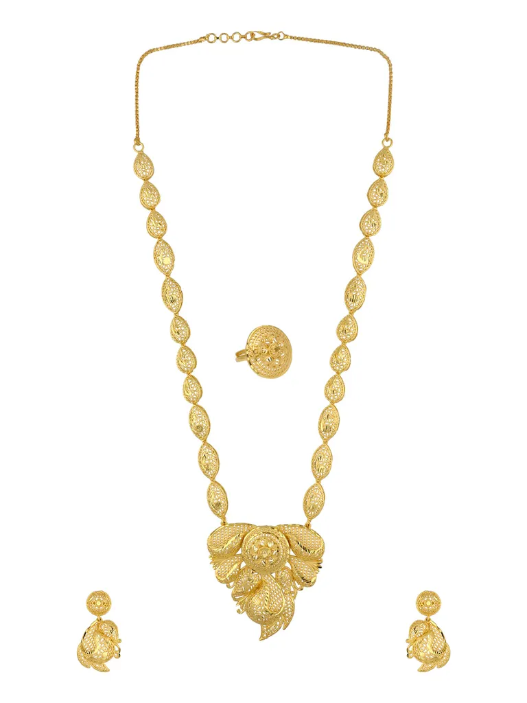 Traditional Forming Gold Long Necklace Set - A1162
