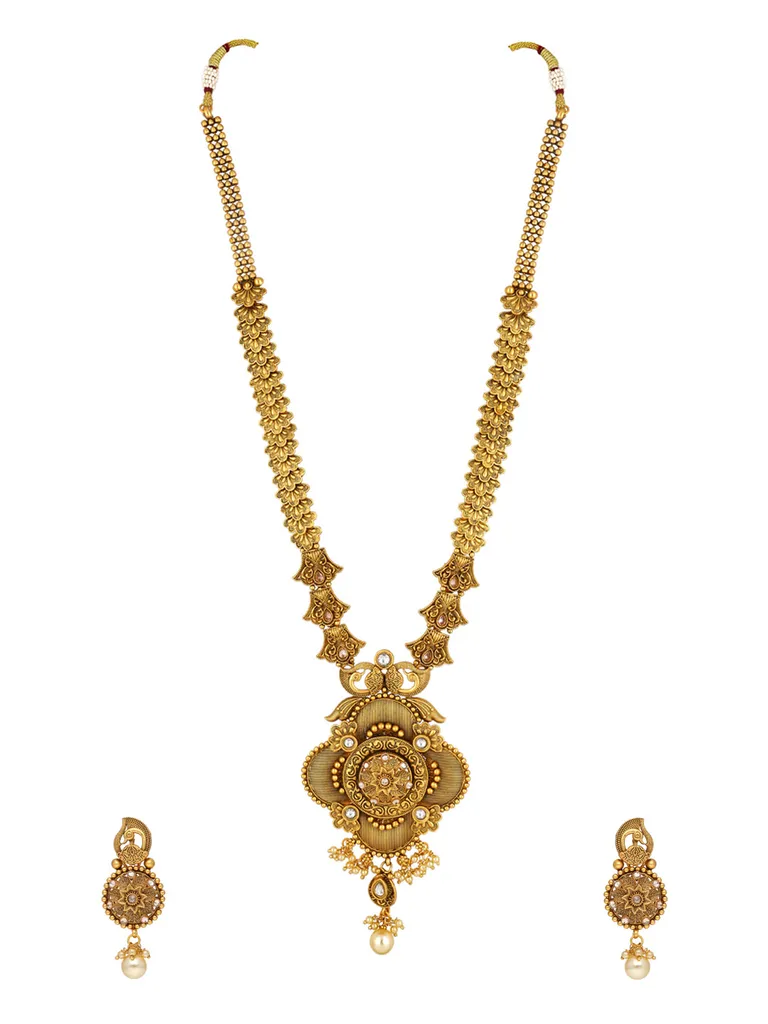 Antique Long Necklace Set in Rajwadi finish - C9166