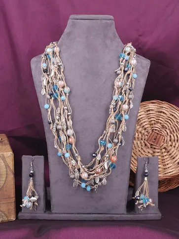 Long Necklace Set in Oxidised Silver finish - 605