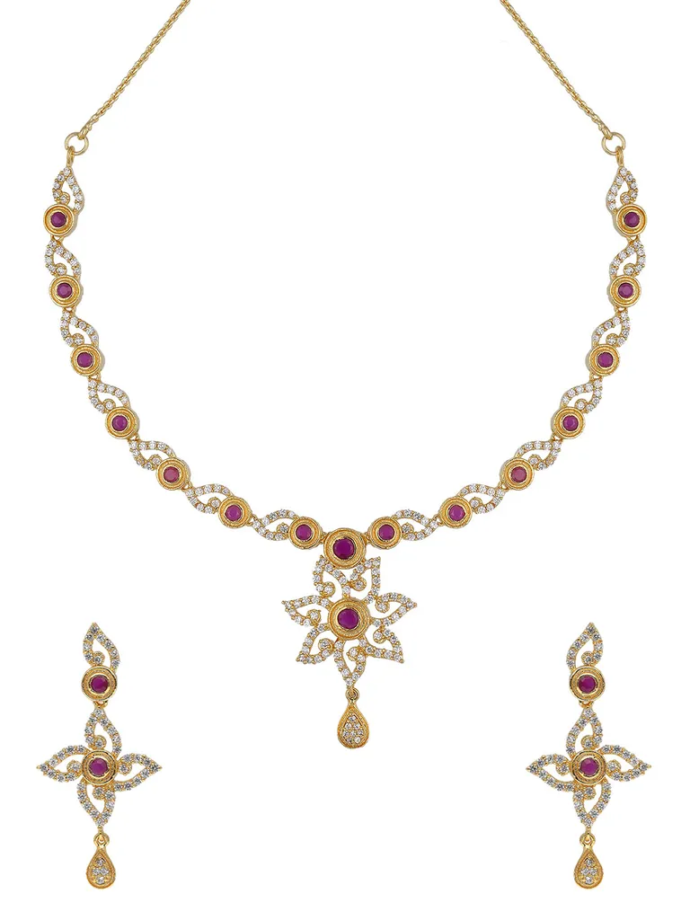 AD / CZ Necklace Set in Gold finish - SKH400