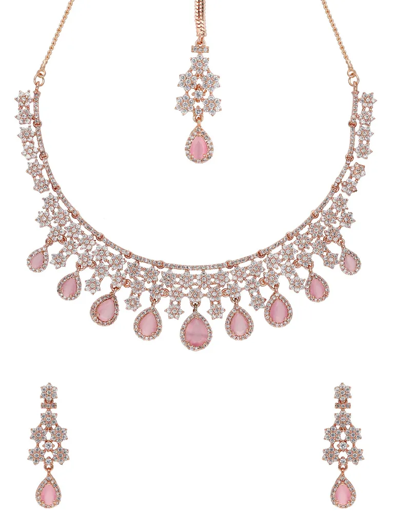 AD / CZ Necklace Set in Rose Gold finish - SKH414