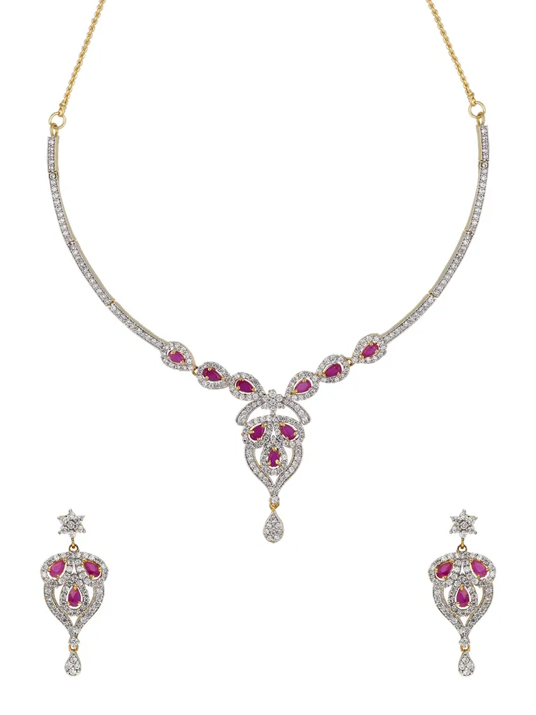 AD / CZ Necklace Set in Two Tone finish - SKH425
