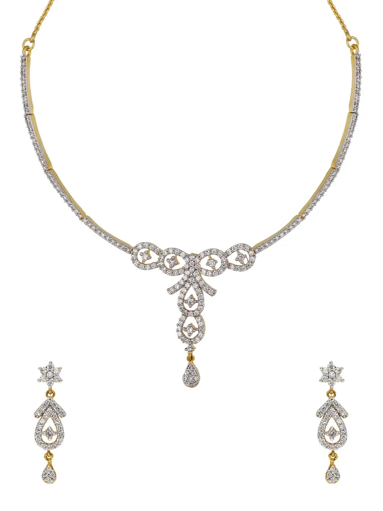 AD / CZ Necklace Set in Two Tone finish - SKH428
