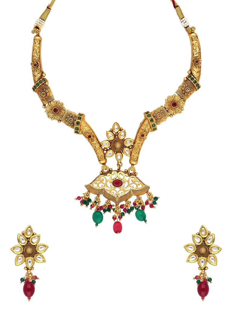Kundan Necklace Set in Rajwadi finish - A3148