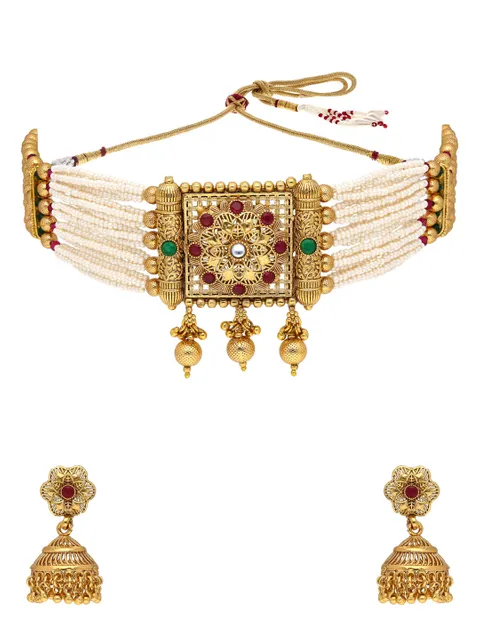 Antique Choker Necklace Set in Gold finish - A3114