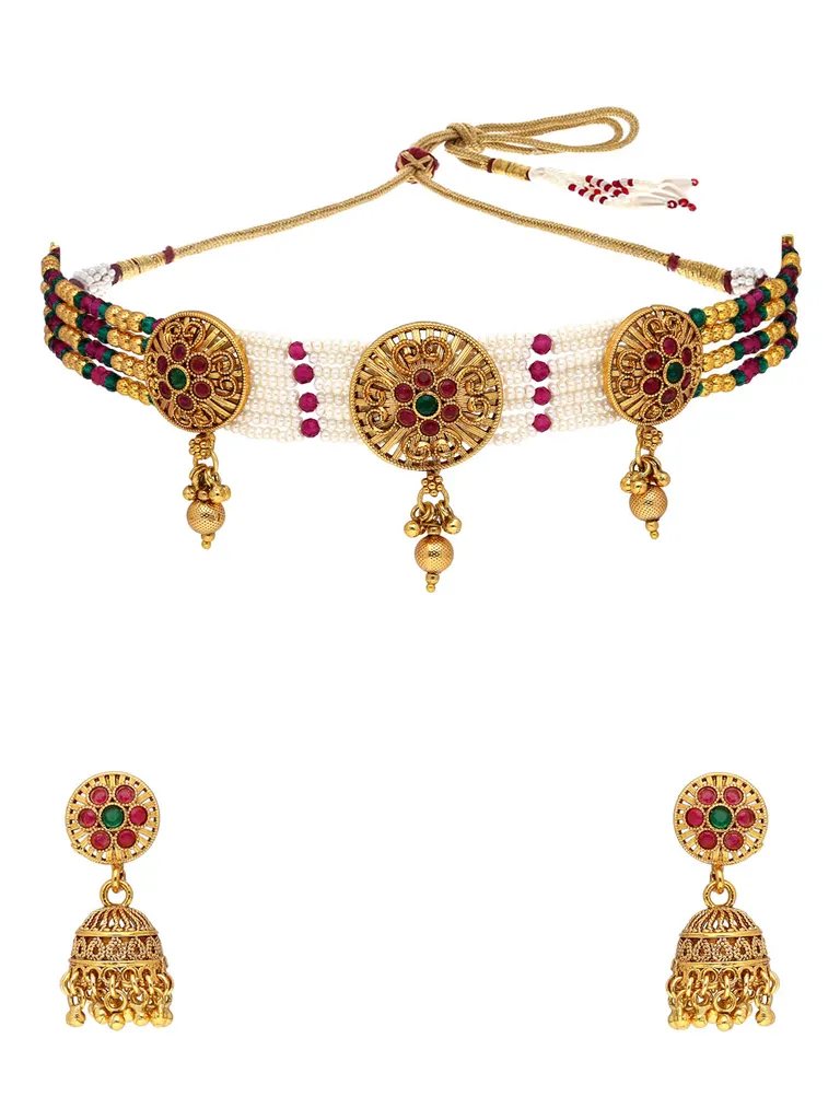 Antique Choker Necklace Set in Gold finish - A3116