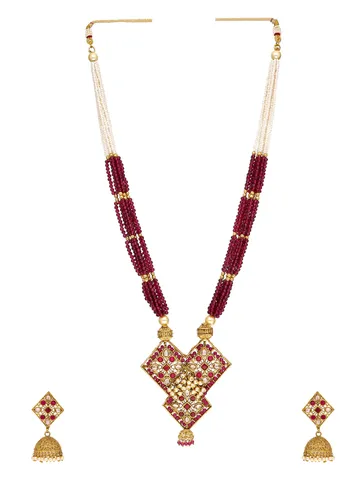 Antique Long Necklace Set in Gold finish - A2744