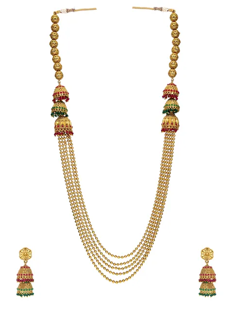 Antique Long Necklace Set in Gold finish - A2696