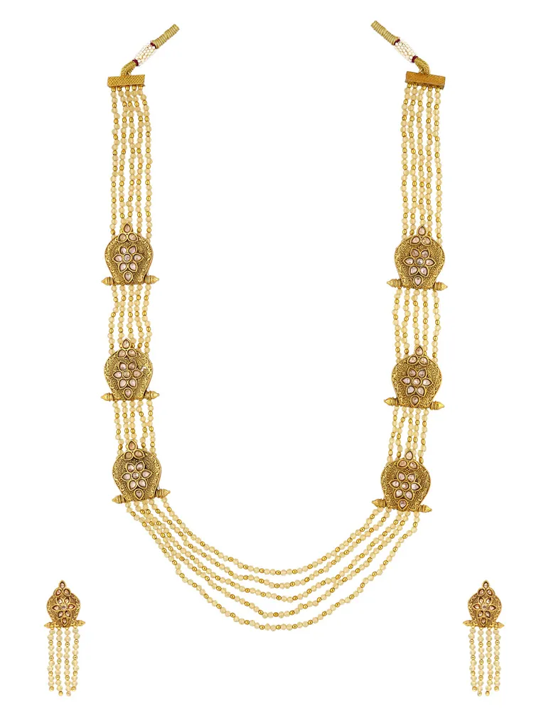 Antique Long Necklace Set in Gold finish - A2820