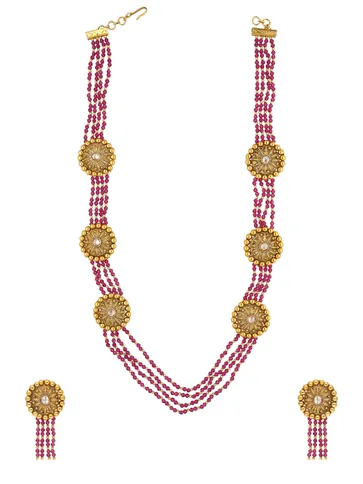 Antique Long Necklace Set in Gold finish - A2726