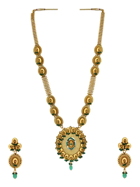 Antique Long Necklace Set in Gold finish - A3072