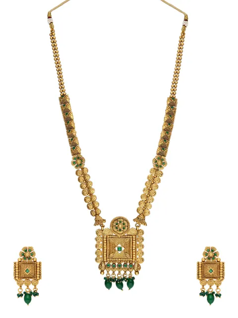 Antique Long Necklace Set in Rajwadi finish - A3165