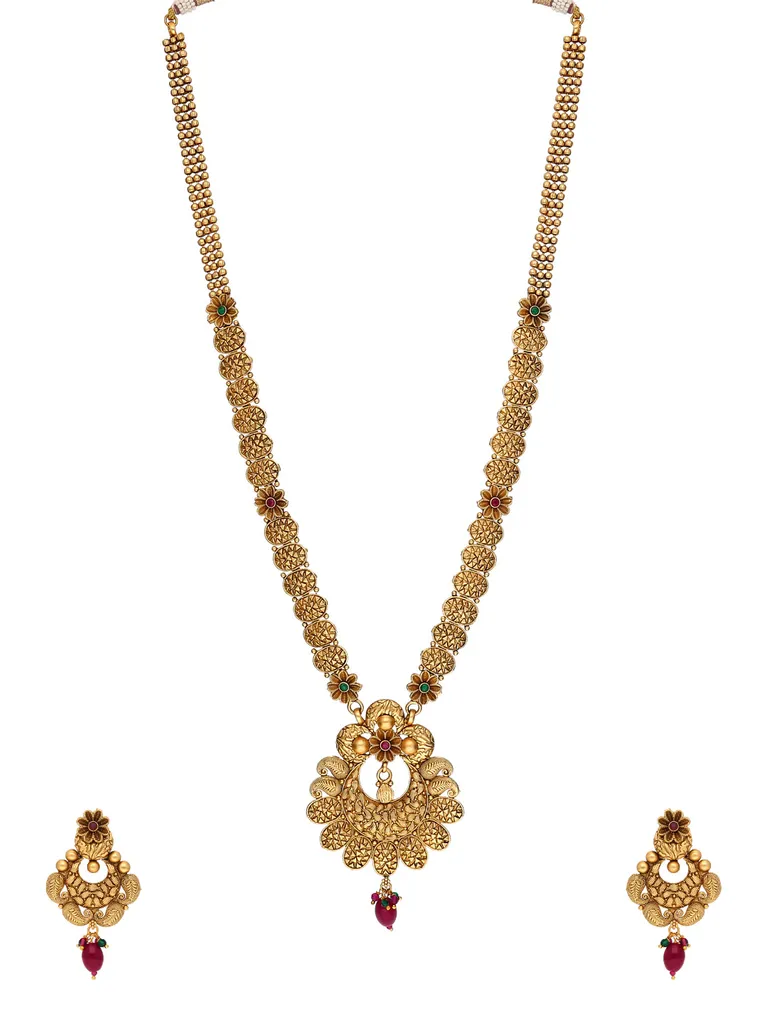 Antique Long Necklace Set in Rajwadi finish - A3129