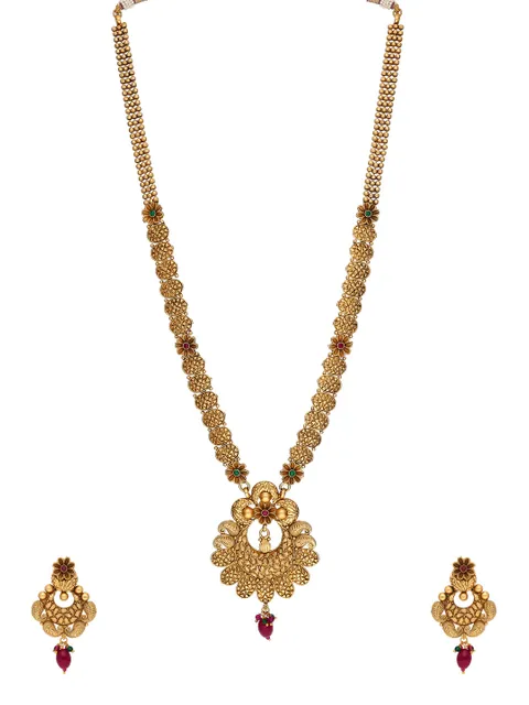 Antique Long Necklace Set in Rajwadi finish - A3129