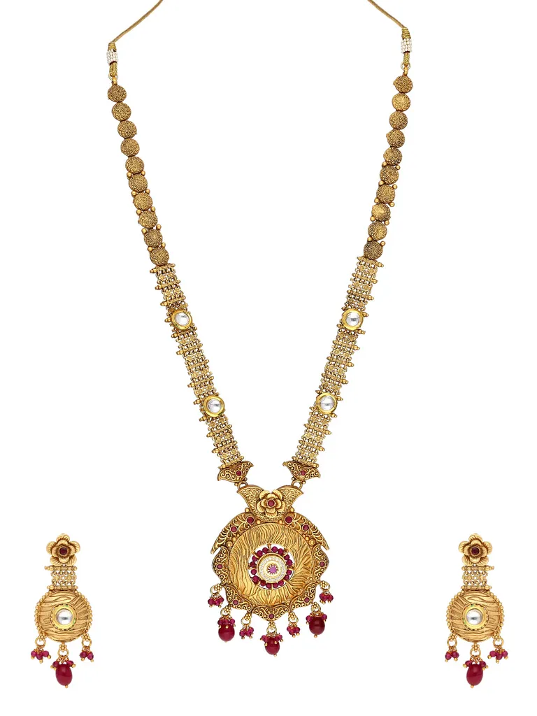 Antique Long Necklace Set in High Gold finish - A3162