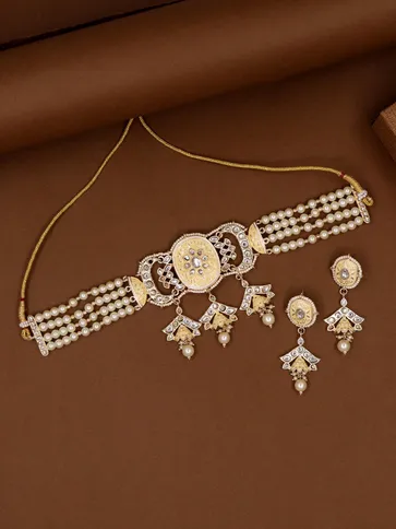 Meenakari Choker Necklace Set in Gold finish - SPS015