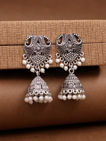 Jhumka Earrings in Oxidised Silver finish - JEA013