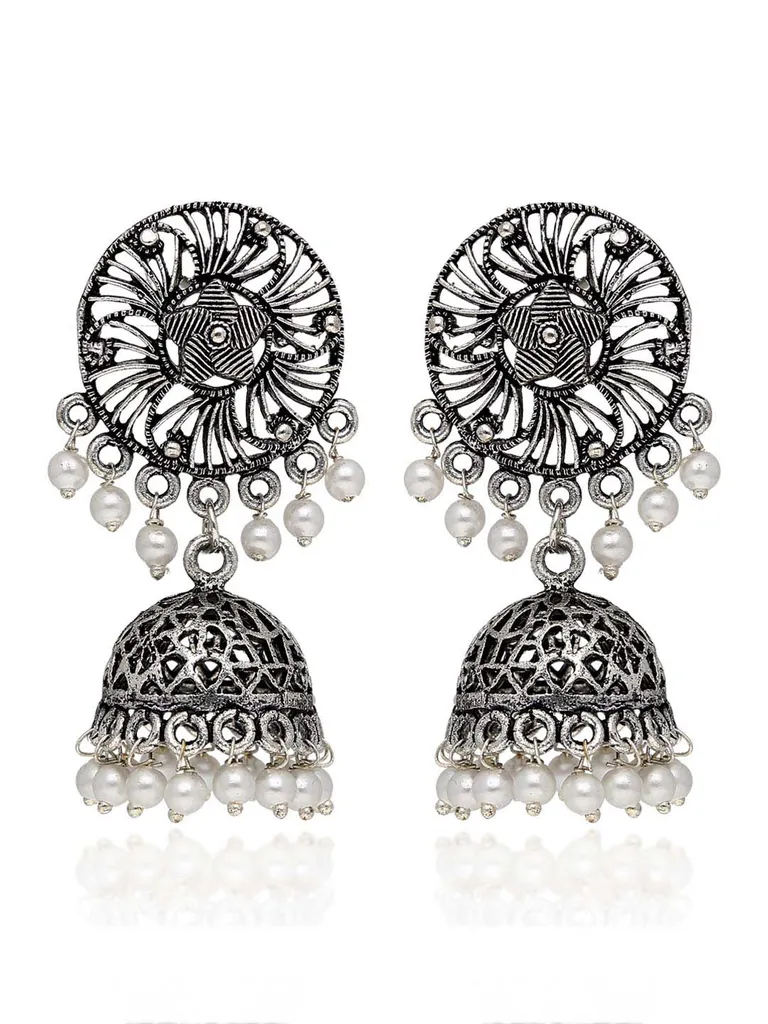Jhumka Earrings in Oxidised Silver finish - JEA011