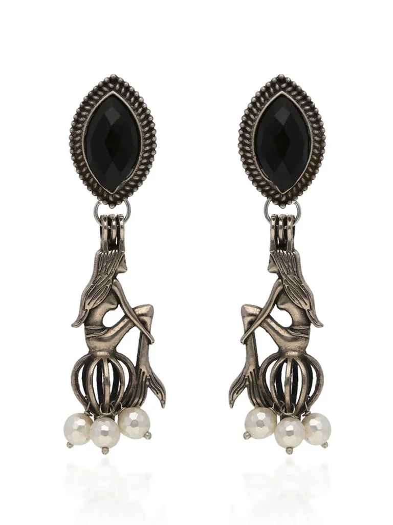 Oxidised Long Earrings in Black color - CNB31517