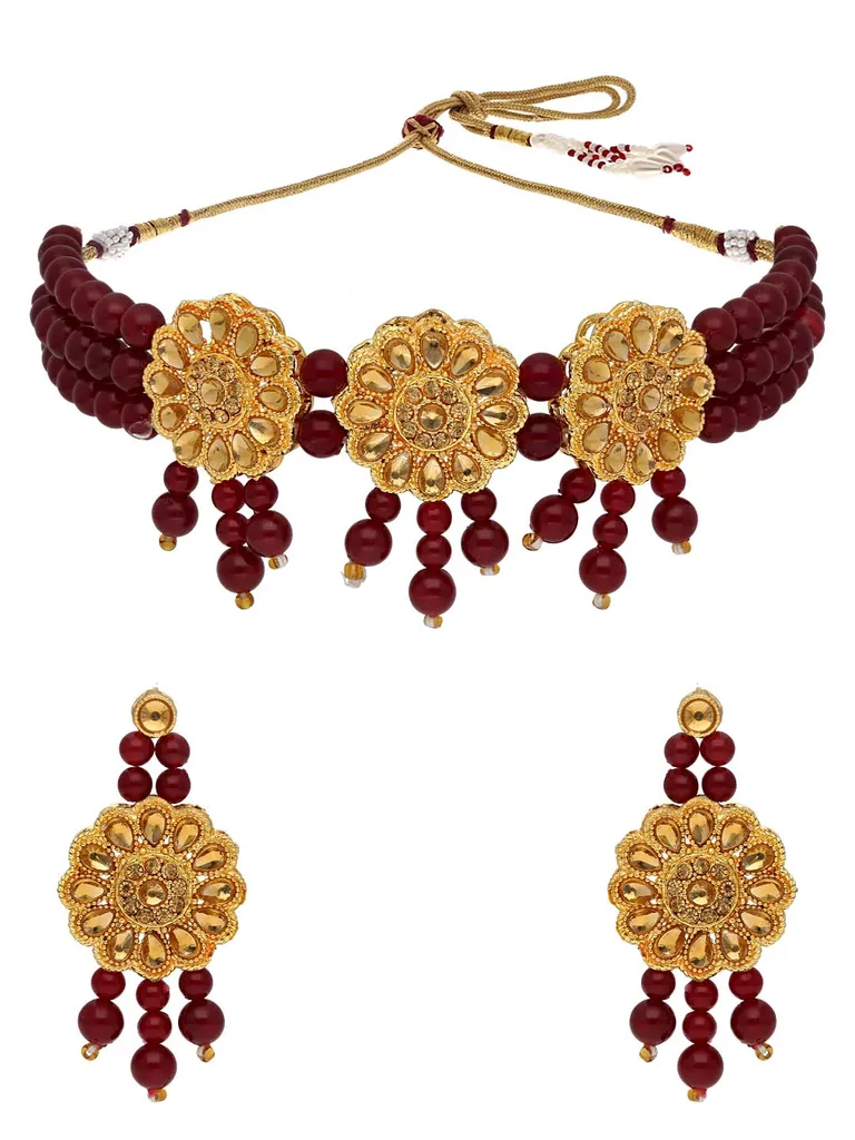 Traditional Choker Necklace Set in Gold finish - TEST7406