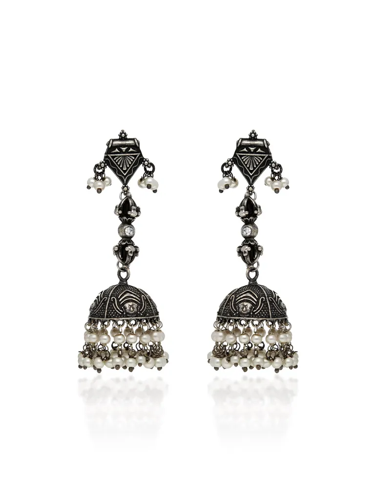 Jhumka Earrings in Oxidised Silver finish - SIA369683
