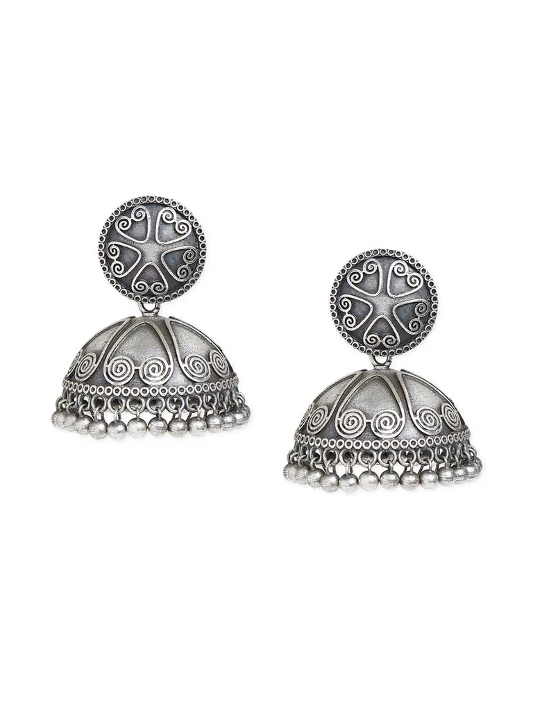Jhumka Earrings in Oxidised Silver finish - SIA369688