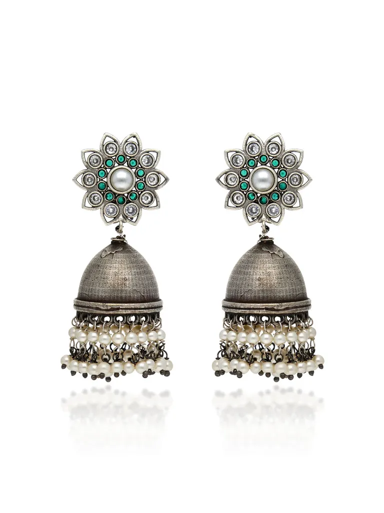 Jhumka Earrings in Oxidised Silver finish - SIA369695