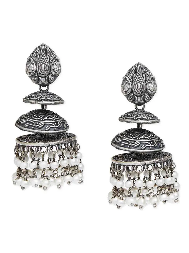 Jhumka Earrings in Oxidised Silver finish - SIA369696