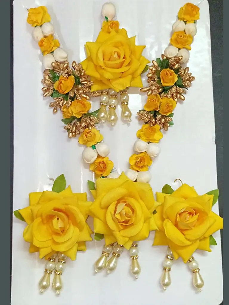 Floral Long Necklace Set in Gold finish - KYR134