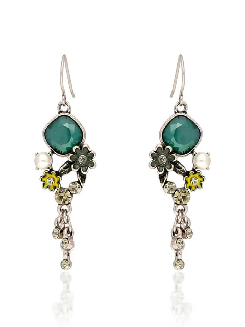 Oxidised Dangler Earrings in Green color - CNB36478