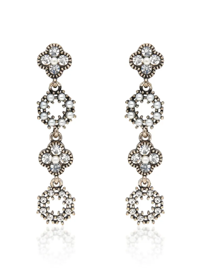 Oxidised Dangler Earrings in White color - CNB36485
