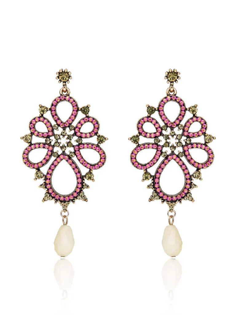Oxidised Dangler Earrings in Pink color - CNB36502