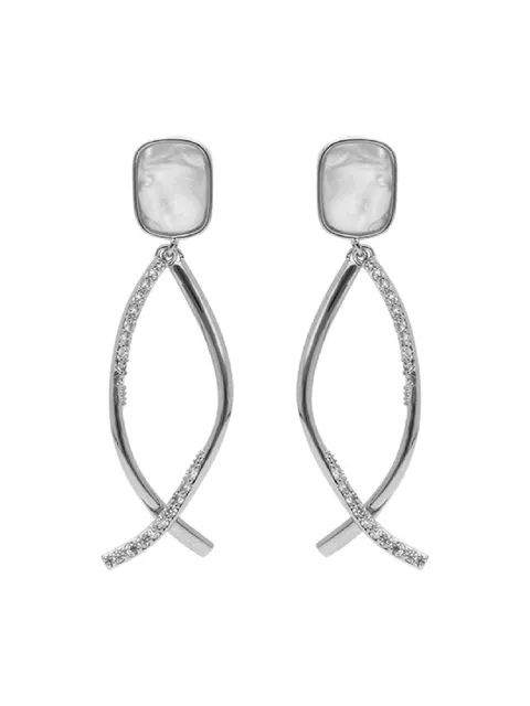 AD / CZ Dangler Earrings in Rhodium finish with MOP - CNB24856