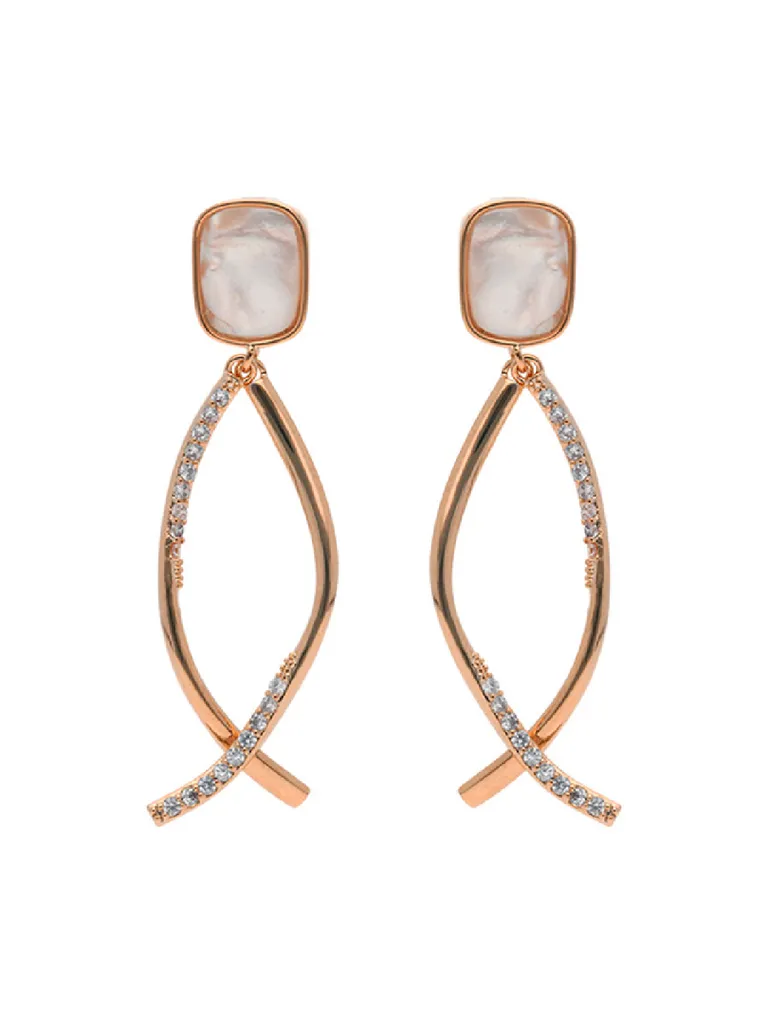 AD / CZ Dangler Earrings in Rose Gold finish with MOP - CNB24857