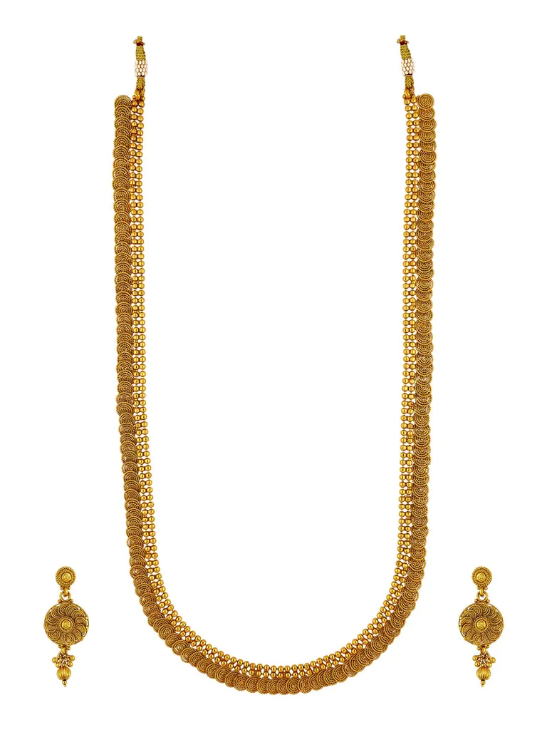 Antique Long Necklace Set in Gold finish - S35131