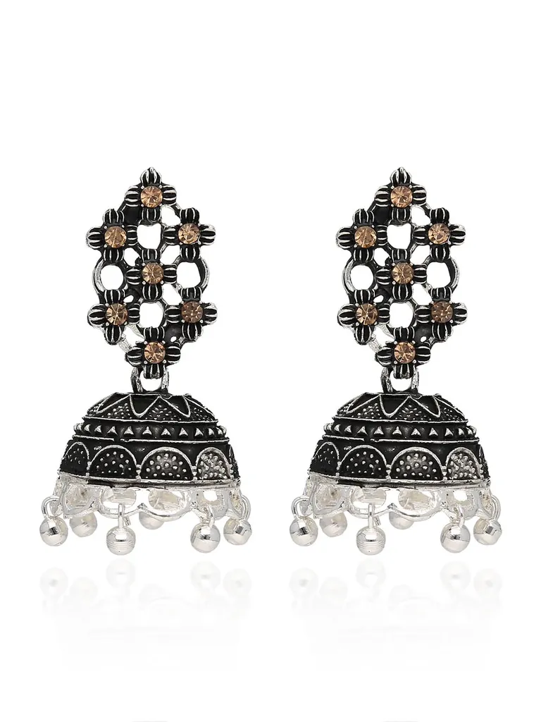 Jhumka Earrings in Oxidised Silver finish - 20111