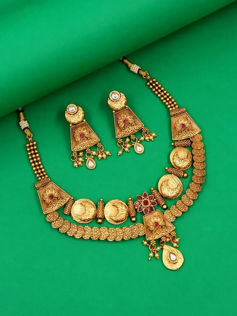 Antique Necklace Set in Rajwadi finish - C9132RU
