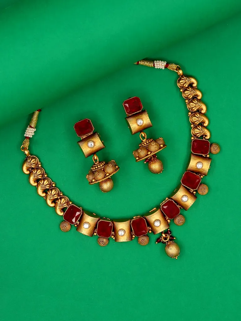 Antique Necklace Set in Rajwadi finish - C9126