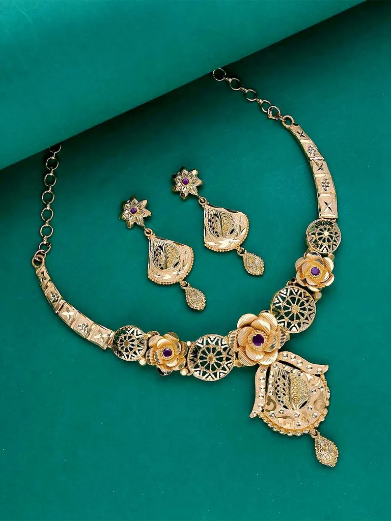 Traditional Forming Gold Necklace Set - A4138A