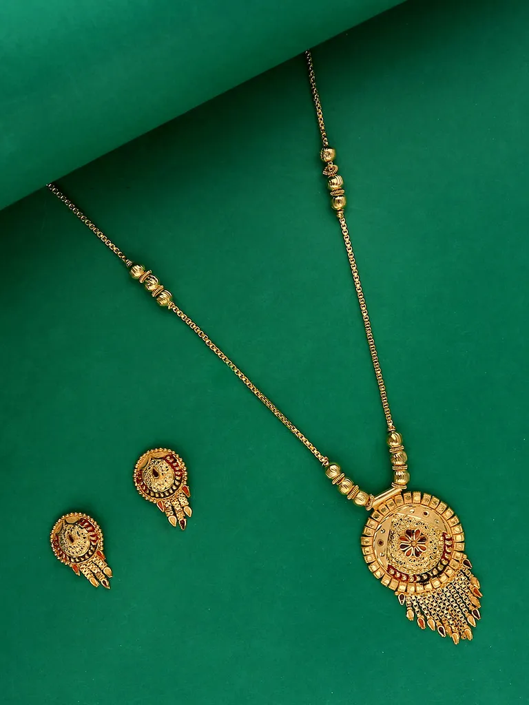 Traditional Forming Gold Long Necklace Set in - 4346E