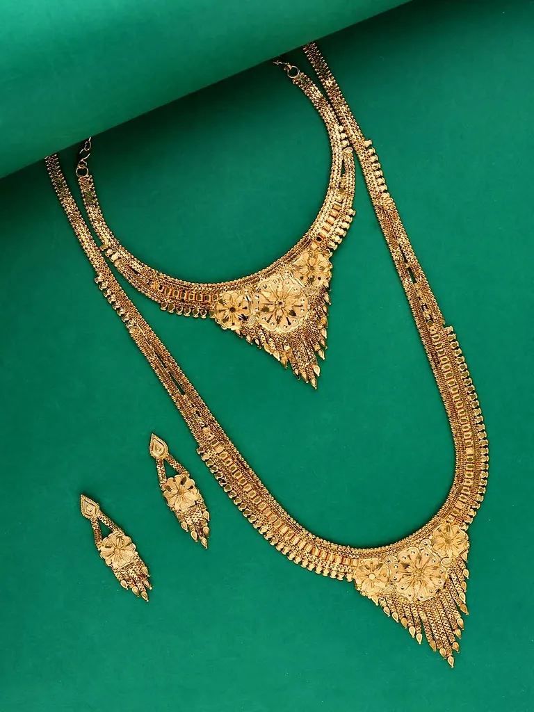 Forming Gold Short Necklace with Long Necklace Combo Set - 2176A