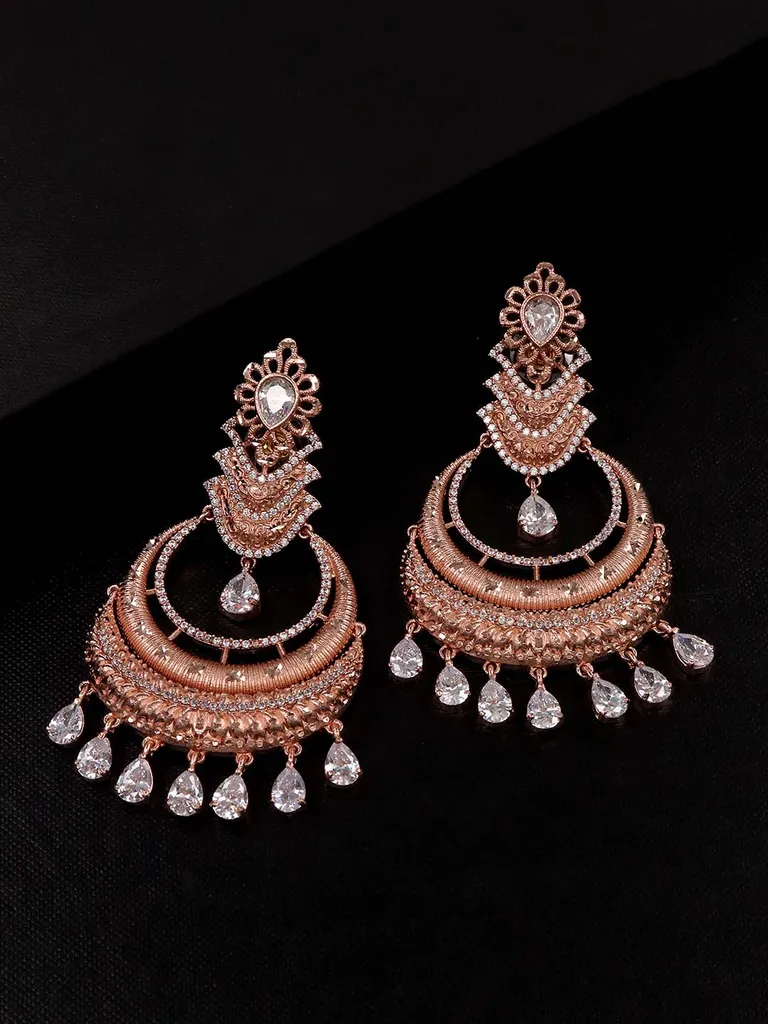 AD / CZ Long Earrings in Rose Gold finish - 4588A