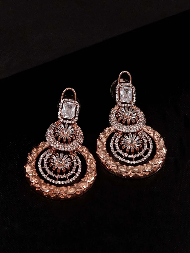 AD / CZ Long Earrings in Rose Gold finish - 4657A