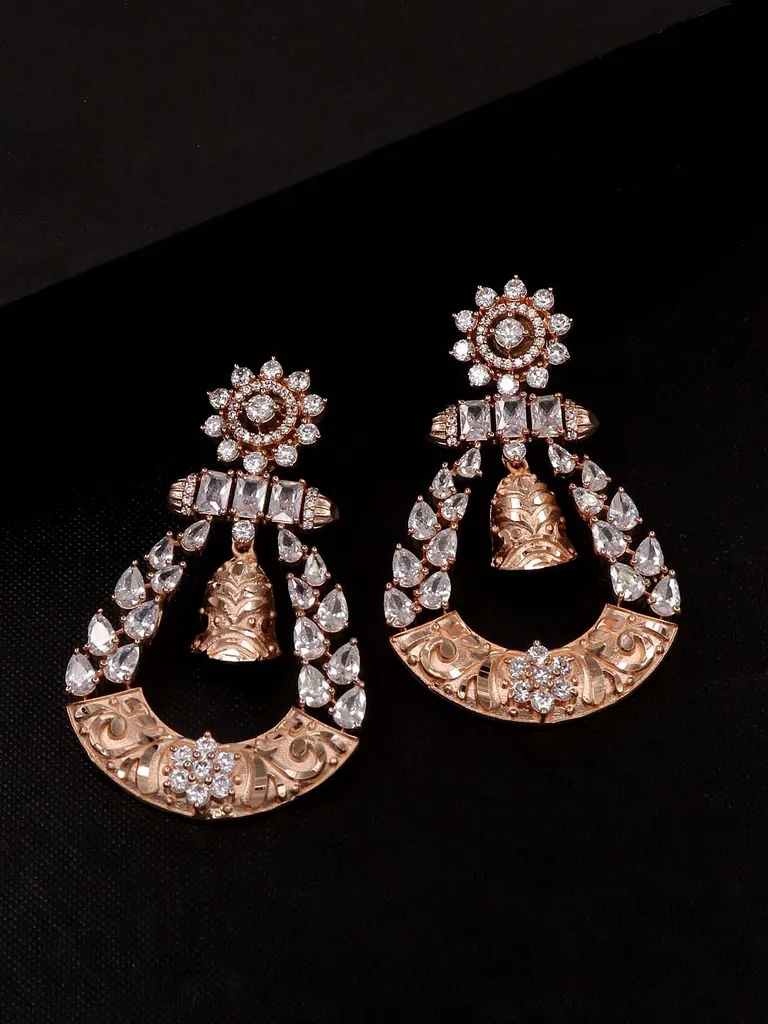 AD / CZ Long Earrings in Rose Gold finish - 4655A