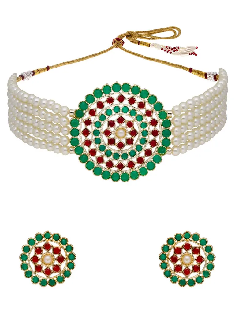 Traditional Choker Necklace Set in Gold finish - PR91A