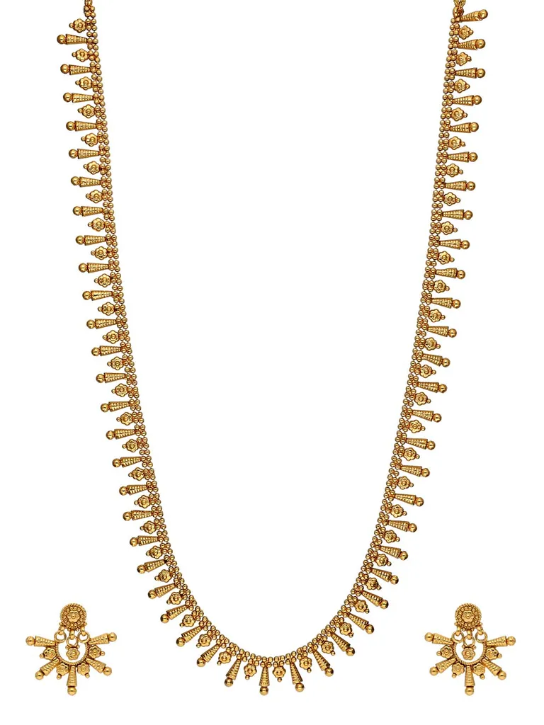 Antique Long Necklace Set in Gold finish - AMN646