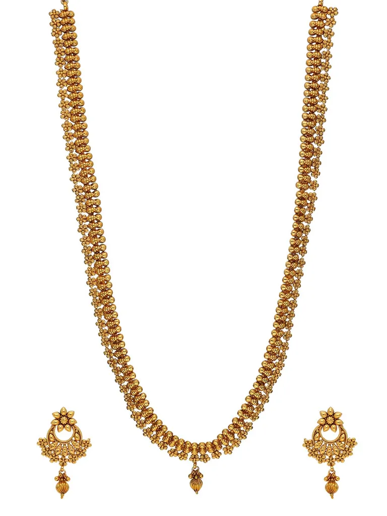 Antique Long Necklace Set in Gold finish - AMN644