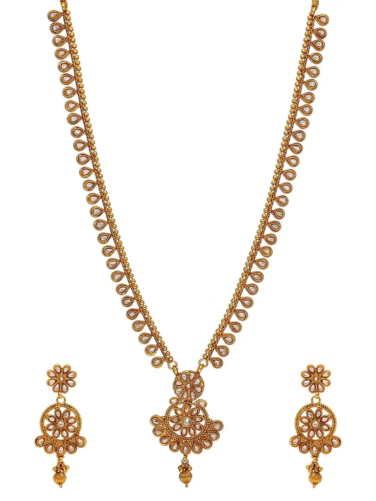 Reverse AD Long Necklace Set in Gold finish - AMN651