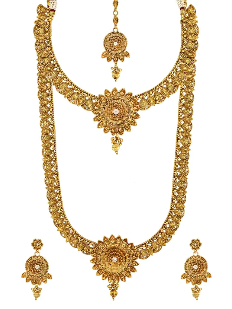 Antique Short Necklace with Long Haram Combo Set - AMN654