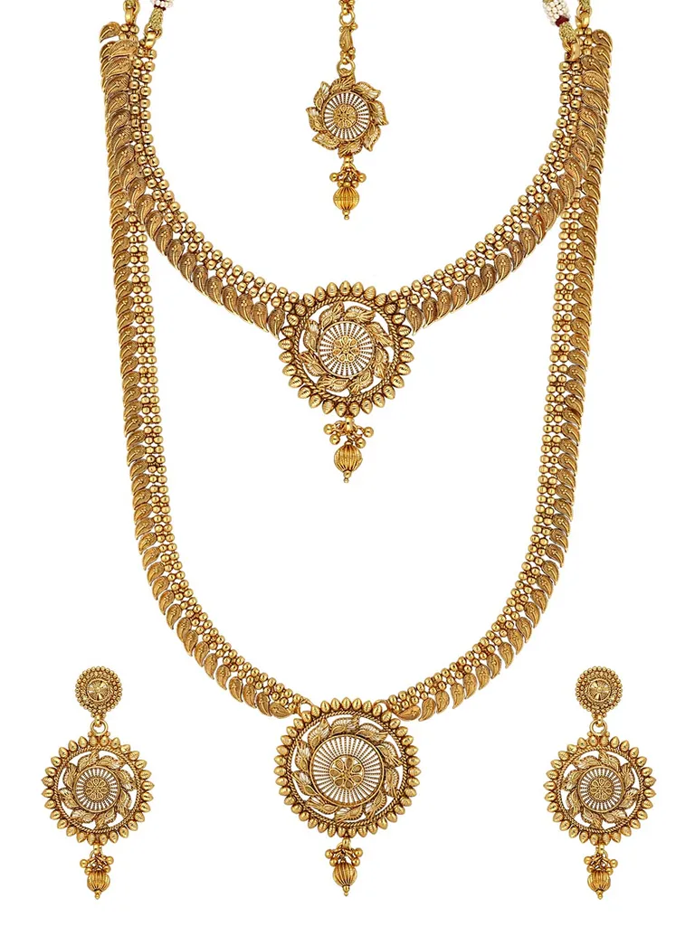 Antique Short Necklace with Long Haram Combo Set - AMN655